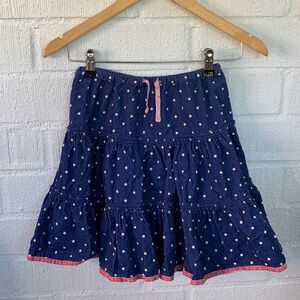 Mini Boden Corduroy Polka Dot Blue Drawstring Ruffle Skirt sz 7-8